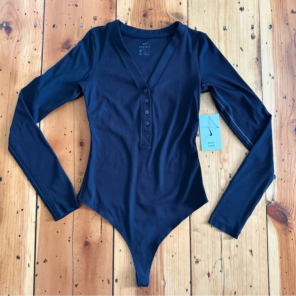NEW Nike Women Size XS Yoga Luxe Henley Bodysuit CJ5276 Black Open Back